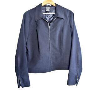 Haggar Women’s Dark Navy Full Zip Jacket Size 14 Classic Collar Zipper Accents